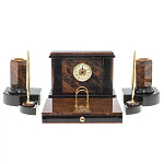 Настольный письменный набор с часами из природного камня обсидиана Royal Stone варинант исполнения - 1 | Loft Concept в Брянске