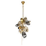 Люстра подвесная вытянутой формы с плафонами из стекла и металла с тремя вертикальными подвесками Gilded Mirage  варинант исполнения - 6 | Loft Concept в Брянске