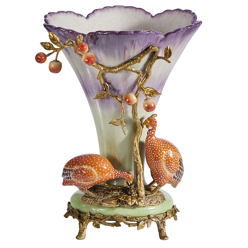 Ваза с цесарками из фарфора с бронзовыми элементами Garden of Eden Бронза Мульти в Брянске | Loft Concept 