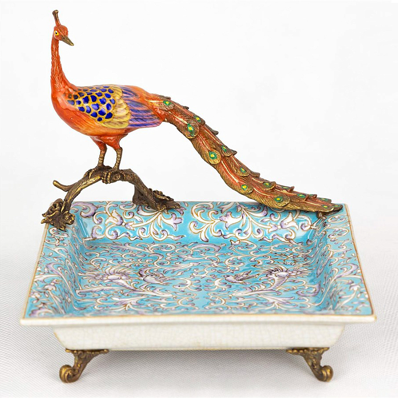 Блюдо Fire Peacock Голубой пастельный Бронза Оранжевый Блюдо Fire Peacock Голубой пастельный Бронза Оранжевый в Брянске | Loft Concept