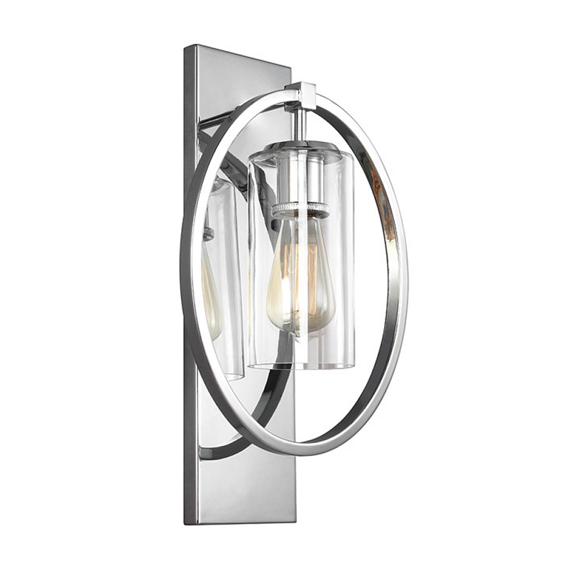 Бра цвета хром с круглой рамой и цилиндрическим прозрачным стеклянным плафоном на прямоугольном основании Feiss Хром Прозрачное Стекло в Брянске | Loft Concept 