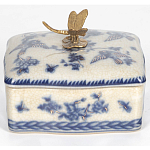 Фарфоровая шкатулка с бронзовой стрекозой Blue and White варинант исполнения - 3 | Loft Concept в Брянске