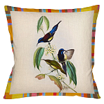 Декоративная подушка бежевая в разноцветную полоску с изображением птиц и цветов Blooming Birds Colorful Cushion варинант исполнения - 5 | Loft Concept в Брянске