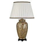 Настольная лампа восточная с основанием из керамики серебряная с цветочным и лиственным декором и белым плиссированным абажуром Elstead Lighting варинант исполнения - 1 | Loft Concept в Брянске