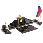 Настольный письменный набор из чёрного обсидиана с декором в виде льва Golden Lion варинант исполнения - 2 | Loft Concept в Брянске