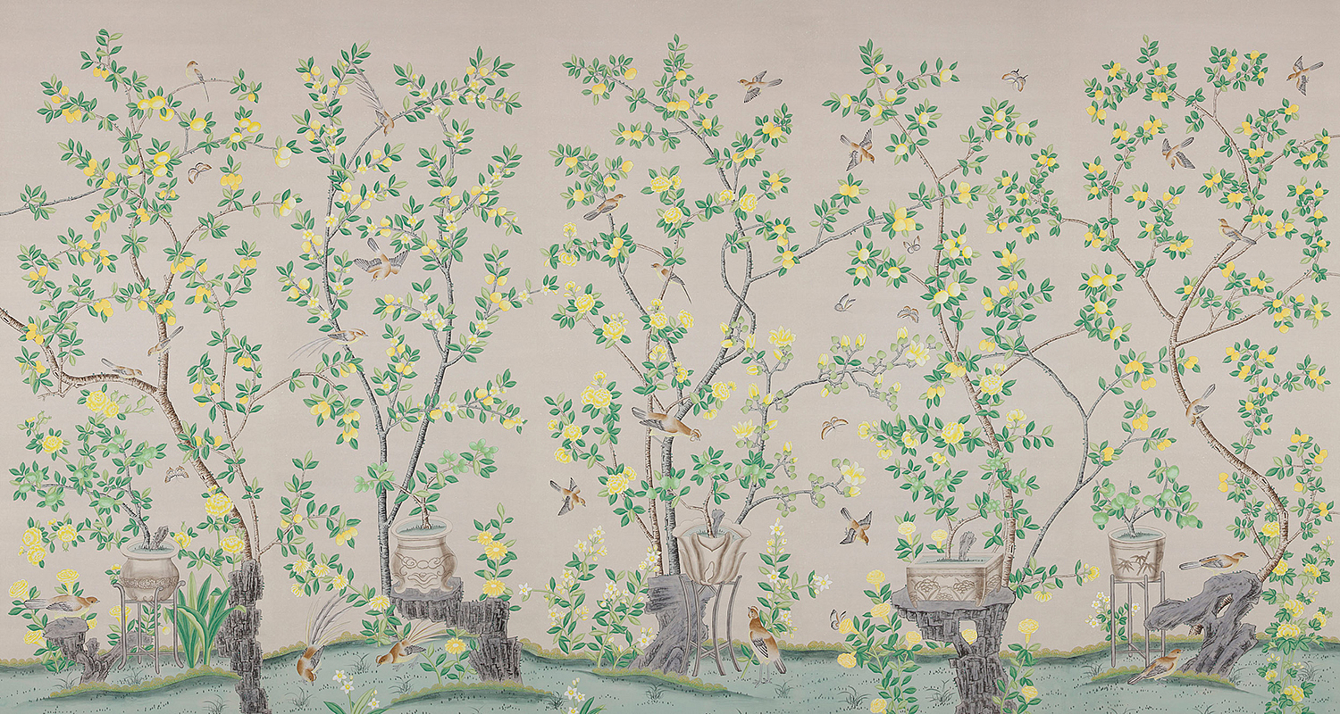 Обои ручная роспись Jardinieres & Citrus Trees Silver metallic Обои ручная роспись Jardinieres & Citrus Trees Silver metallic - Loft-Concept в Брянске
