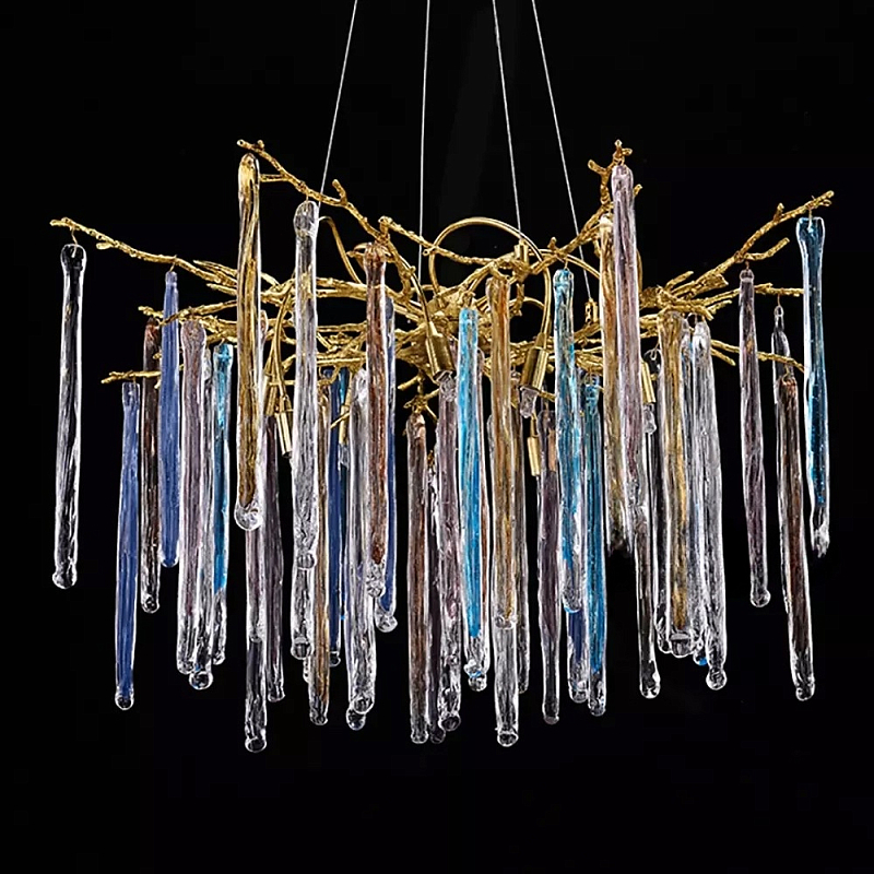 Люстра на подвесе с каркасом из металла и цветными подвесками из стекла Droplet Chandelier Золотой Прозрачный Голубой Янтарный Люстра на подвесе с каркасом из металла и цветными подвесками из стекла Droplet Chandelier Золотой Прозрачный Голубой Янтарный в Брянске | Loft Concept