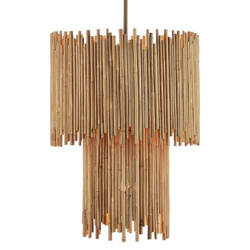 Подвесной светильник двухъярусный с абажуром из ротанга Wicker Furniture Бежевый в Брянске | Loft Concept 