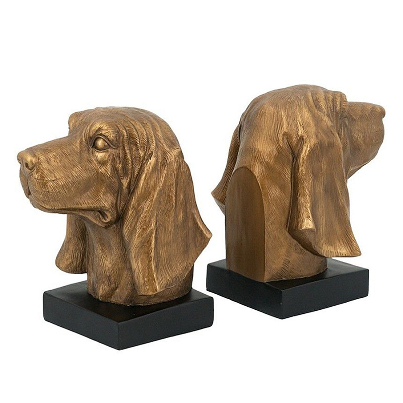 Держатель для книг с бронзовыми фигурками головы собаки Dog Elegance  Бронза Черный в Брянске | Loft Concept 