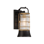 Настенный фонарь цилиндрической формы с рифленым стеклом в золотом каркасе на черном прямоугольном основании Eurofase варинант исполнения - 11 | Loft Concept в Брянске