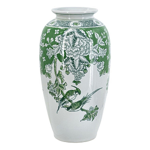 Ваза высокая с зелеными цветочными и птичьими мотивами Vase Inspired by Nature