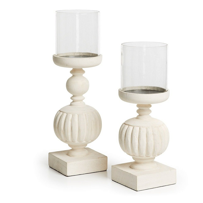 Комплект из 2-х подсвечников Pedestals Белый винтажная патина Комплект из 2-х подсвечников Pedestals Белый винтажная патина в Брянске | Loft Concept