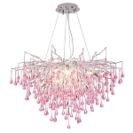 Люстра серебрянная с розовыми стеклянными подвесками в форме капель FAIRYTREE Light варинант исполнения - 3 | Loft Concept в Брянске
