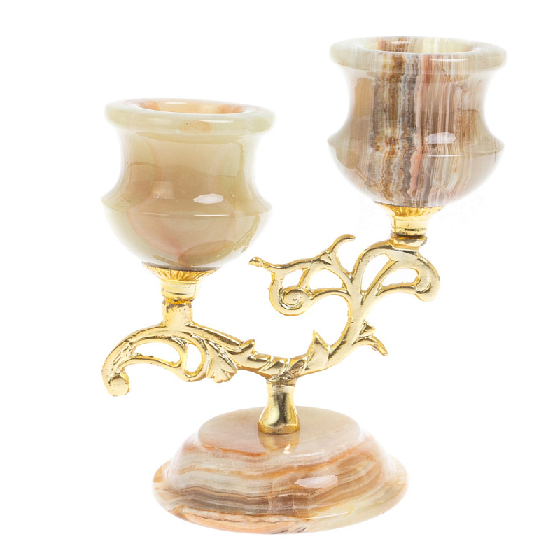 Подсвечник двухрожковый из натурального камня оникс Stone Candlestick Бежевый Золотой Подсвечник двухрожковый из натурального камня оникс Stone Candlestick Бежевый Золотой в Брянске | Loft Concept
