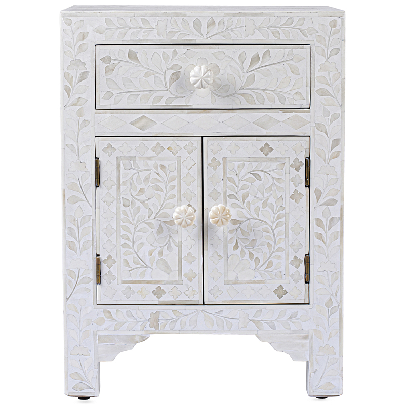 Тумбочка с инкрустацией BONE INLAY BEDSIDE Белая ivory ( слоновая кость ) Белый Тумбочка с инкрустацией BONE INLAY BEDSIDE Белая ivory ( слоновая кость ) Белый в Брянске | Loft Concept