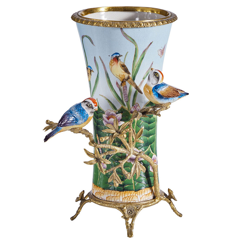 Ваза из фарфора с птицами на бронзовой ветке Garden of Eden Бронза Мульти в Брянске | Loft Concept 