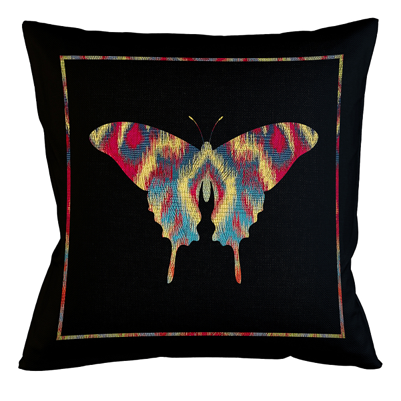 Подушка декоративная бабочка разноцветная Ikat Pattern Черный Мульти Бежевый Подушка декоративная бабочка разноцветная Ikat Pattern Черный Мульти Бежевый в Брянске | Loft Concept