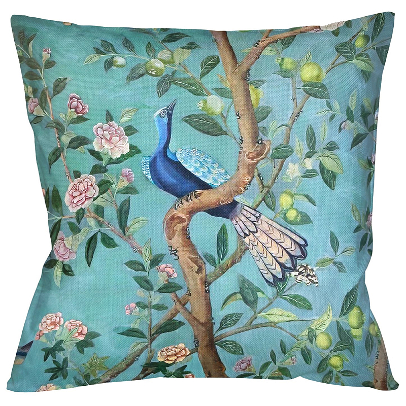 Подушка декоративная с изображением птицы в саду Chinoiserie Bird in the Garden Cushion Мульти Бирюзовый Подушка декоративная с изображением птицы в саду Chinoiserie Bird in the Garden Cushion Мульти Бирюзовый в Брянске | Loft Concept
