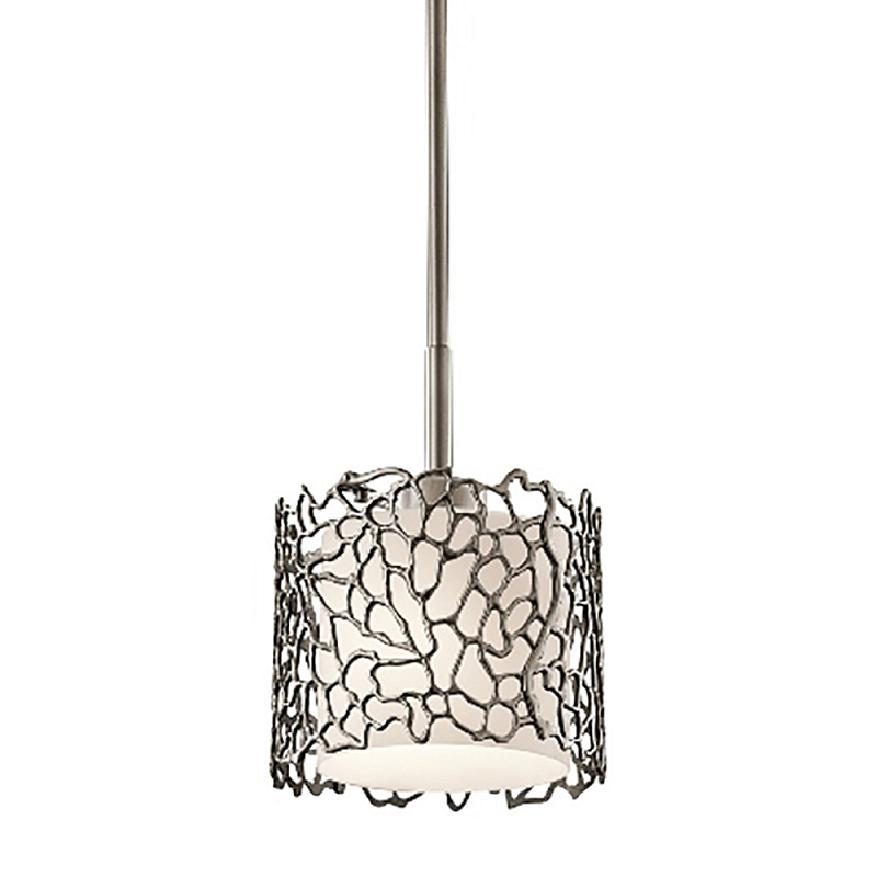 Подвесной светильник с цилиндрическим белым плафоном с ажурным узором цвета олово Kichler Олово Белый Бежевый в Брянске | Loft Concept 