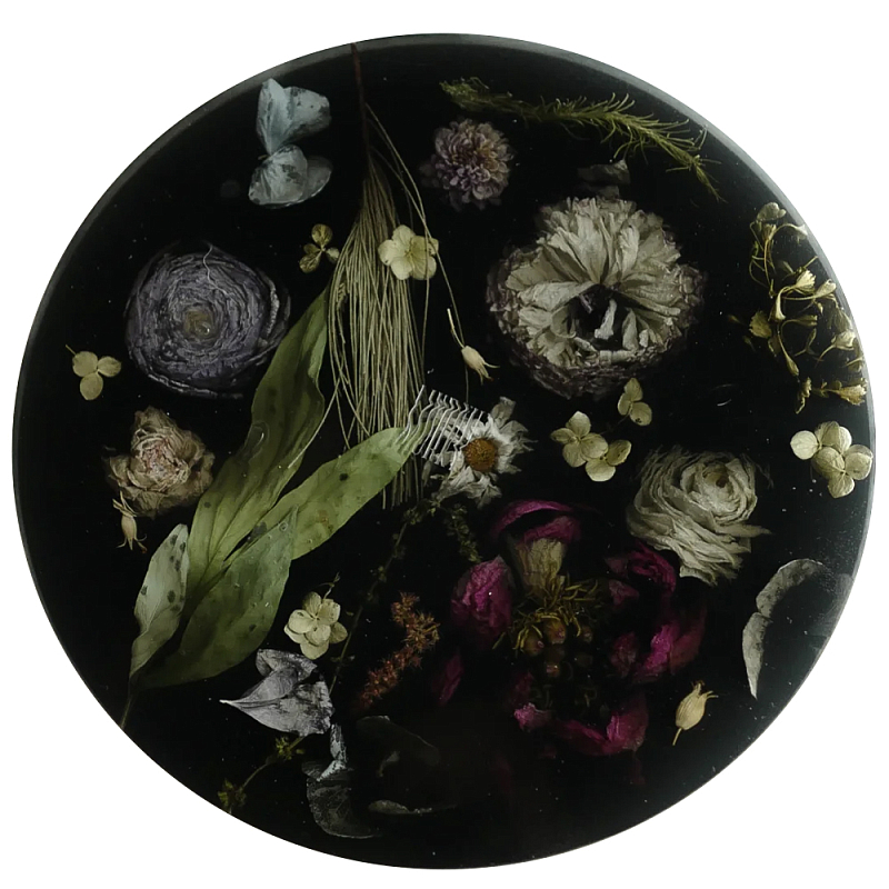 Круглый поднос из эпоксидной смолы с цветами черный Epoxy Resin Flowers Tray Black Черный Мульти Круглый поднос из эпоксидной смолы с цветами черный Epoxy Resin Flowers Tray Black Черный Мульти в Брянске | Loft Concept