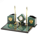 Настольный письменный набор из змеевика с часами и гербом Successful Leader варинант исполнения - 2 | Loft Concept в Брянске