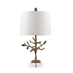 Настольная лампа с кремовым льняным цилиндрическим абажуром и ножкой в форме золотистой ветки Gilded Nola варинант исполнения - 7 | Loft Concept в Брянске