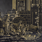 Обои ручная роспись Views of Italy Gold Outline варинант исполнения - 1 | Loft Concept в Брянске