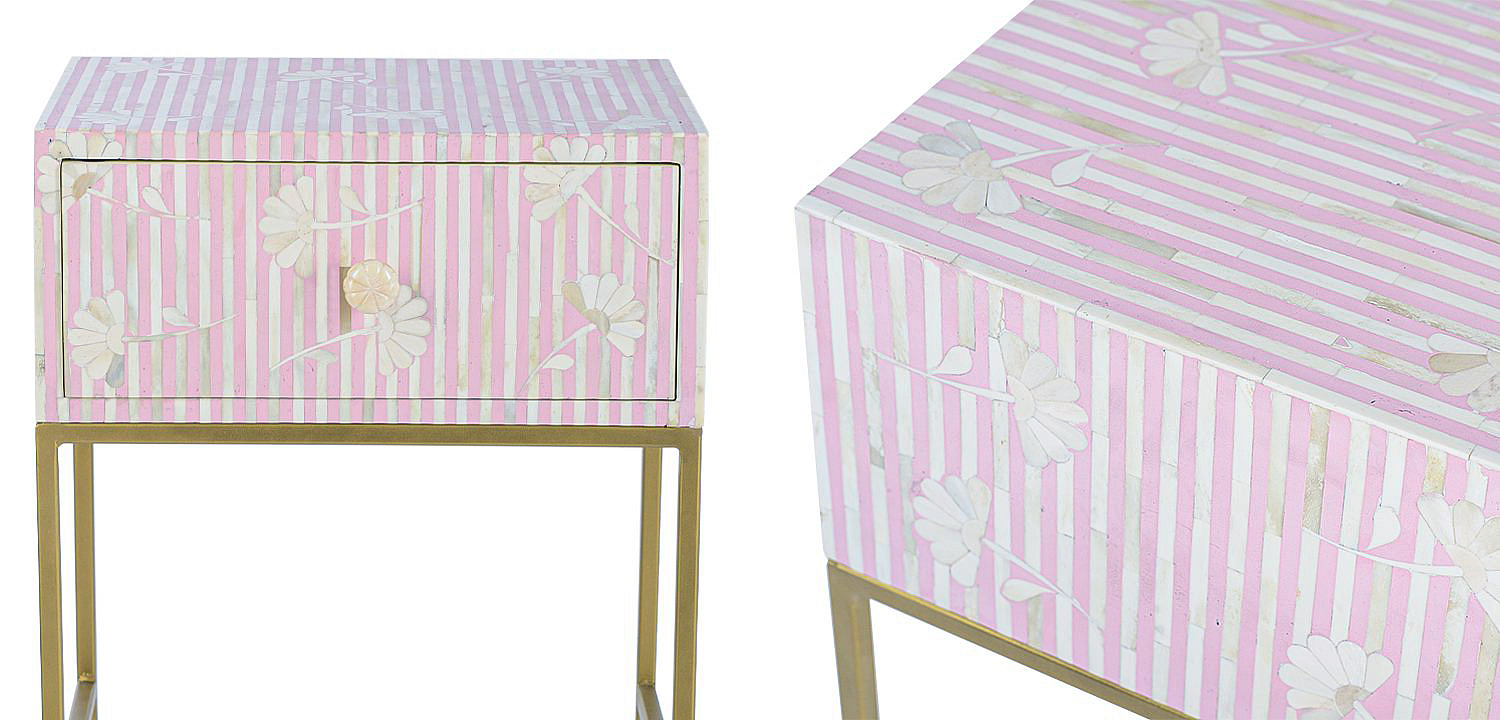 Тумбочка Pink Flower Indian Bone Inlay nightstand Тумбочка Pink Flower Indian Bone Inlay nightstand - Loft-Concept в Брянске