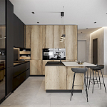 Черный матовый кухонный гарнитур с фасадом под дерево Axelle Kitchen Set варинант исполнения - 2 | Loft Concept в Брянске