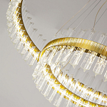 Люстра подвесная двухъярусная с золотистымыми кольцами и прозрачными стеклянными элементами Ring Horizontal варинант исполнения - 3 | Loft Concept в Брянске