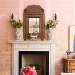 Обои ручная роспись Jharokha Arches Original colourway on pink painted Xuan paper варинант исполнения - 4 | Loft Concept в Брянске