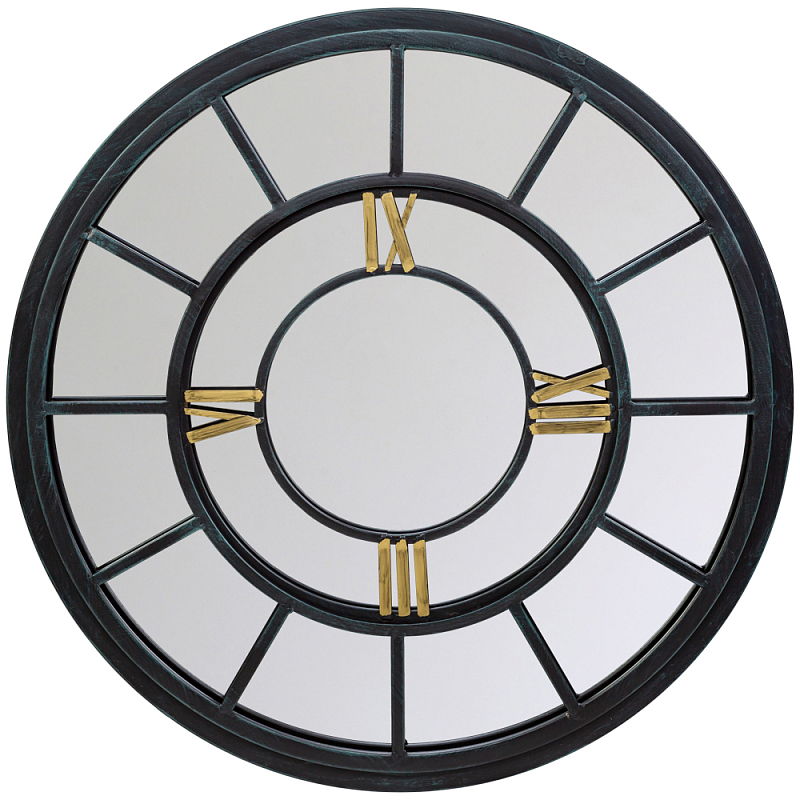 Зеркало настенное в чёрной металлической раме в виде часов Mirror Tower Clock Черный Зеркало в Брянске | Loft Concept 
