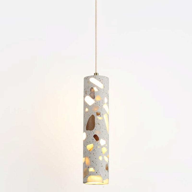 Подвесной светильник с цилиндрическим белым бетонным плафоном Terrazzo Light Бронза Серый в Брянске | Loft Concept 