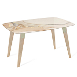 Обеденный стол с прямоугольной бежевой столешницей из стекла на 4-х деревянных ножках Beige Marble варинант исполнения - 1 | Loft Concept в Брянске