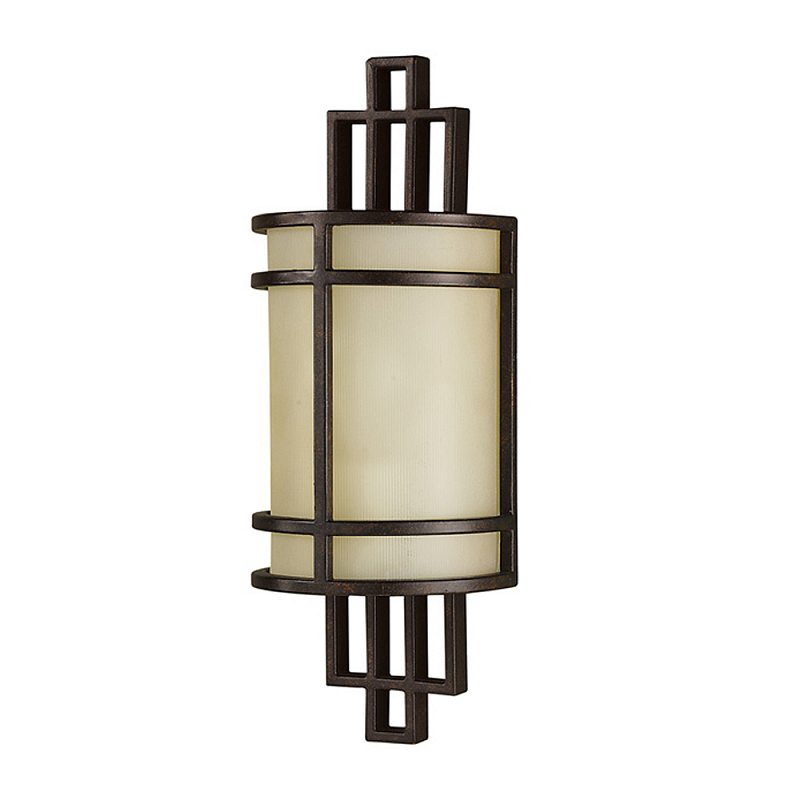 Бра бронзового цвета с полукруглым матовым стеклянным плафоном в геометрическом каркасе Feiss Бронза Бежевый в Брянске | Loft Concept 