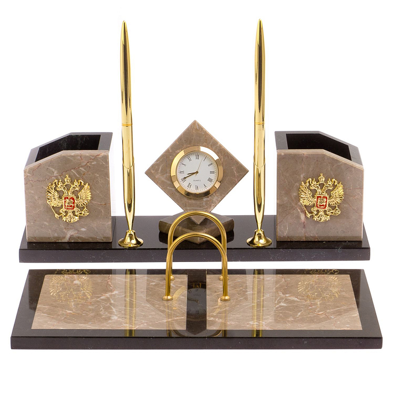Настольный письменный набор из бежевого мрамора с часами Marble Accessory Бежевый Черный Золотой Настольный письменный набор из бежевого мрамора с часами Marble Accessory Бежевый Черный Золотой в Брянске | Loft Concept