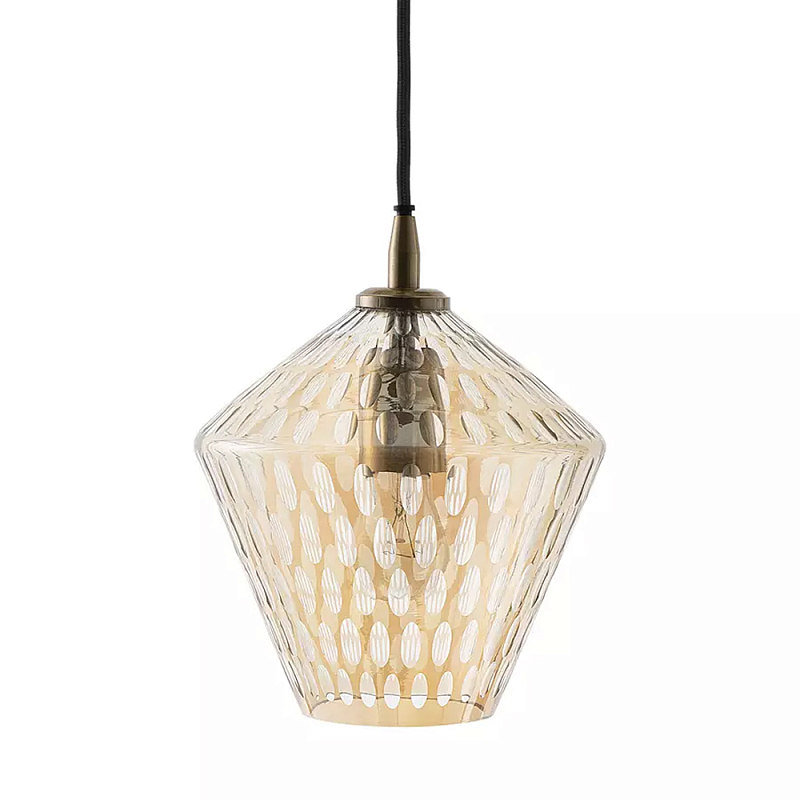 Подвесной светильник с плафоном из стекла с рельефным узором Glass Pattern Lamp Янтарный Подвесной светильник с плафоном из стекла с рельефным узором Glass Pattern Lamp Янтарный в Брянске | Loft Concept