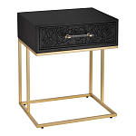 Приставной столик с резным узором на выдвижном ящике Black Table Carved Pattern варинант исполнения - 1 | Loft Concept в Брянске