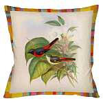 Декоративная подушка бежевая в разноцветную полоску с изображением птиц и цветов Blooming Birds Colorful Cushion варинант исполнения - 7 | Loft Concept в Брянске