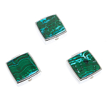 Таблетница карманная квадратная с 2-мя отделениями с зеркалом и накладкой из натуральных камней Малахит Хризоколла Silver Stone Pillboxes варинант исполнения - 4 | Loft Concept в Брянске