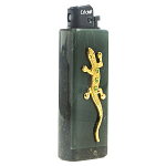 Зажигалка газовая из натурального камня Офиокальцит с декоративной металлической вставкой в виде ящерицы Metal Stone Lighters варинант исполнения - 1 | Loft Concept в Брянске