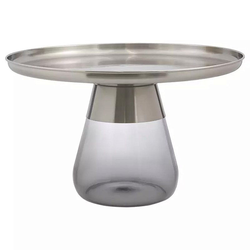 Кофейный столик с основанием из закаленного стекла Classic Round Gray Table Серый Хром Кофейный столик с основанием из закаленного стекла Classic Round Gray Table Серый Хром в Брянске | Loft Concept