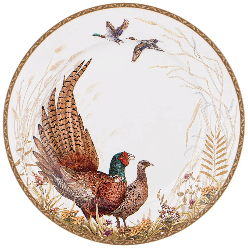 Тарелка закусочная из фарфора с изображением фазанов Hunting Porcelain Collection Белый Коричневый Мульти Тарелка закусочная из фарфора с изображением фазанов Hunting Porcelain Collection Белый Коричневый Мульти в Брянске | Loft Concept