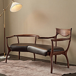 Кушетка с деревянным каркасом и сиденьем из коричневой натуральной кожи Moon Walnut Furniture варинант исполнения - 5 | Loft Concept в Брянске