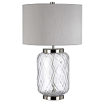 Настольная лампа с цилиндрическим абажуром и прозрачным стеклянным основанием Quintiesse варинант исполнения - 1 | Loft Concept в Брянске