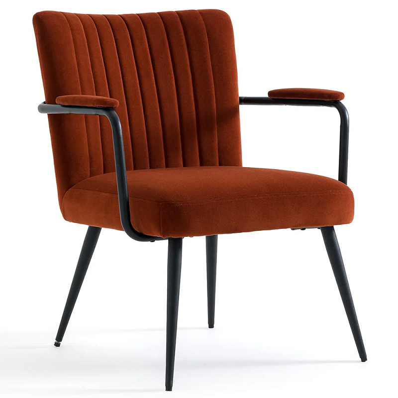 Кресло бархатное с подлокотниками на металлическом каркасе Oriel Retro Armchair Красный Черный в Брянске | Loft Concept 