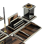 Настольный письменный набор с часами из природного камня обсидиана Team leader варинант исполнения - 4 | Loft Concept в Брянске