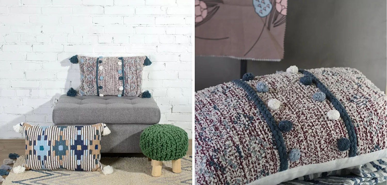 Подушка Lari Blue Ikat с кисточками Подушка Lari Blue Ikat с кисточками - Loft-Concept в Брянске