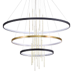 Люстра подвесная с 3-мя круглыми подвесами в черном и золотистом цвете и вертикальными подвесками Ring Horizontal варинант исполнения - 1 | Loft Concept в Брянске