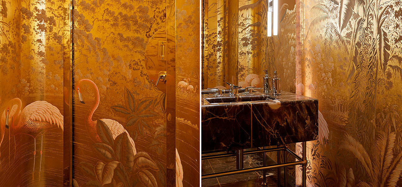 Обои ручная роспись Flamingos Flamingo on Deep Rich Gold gilded paper Обои ручная роспись Flamingos Flamingo on Deep Rich Gold gilded paper - Loft-Concept в Брянске